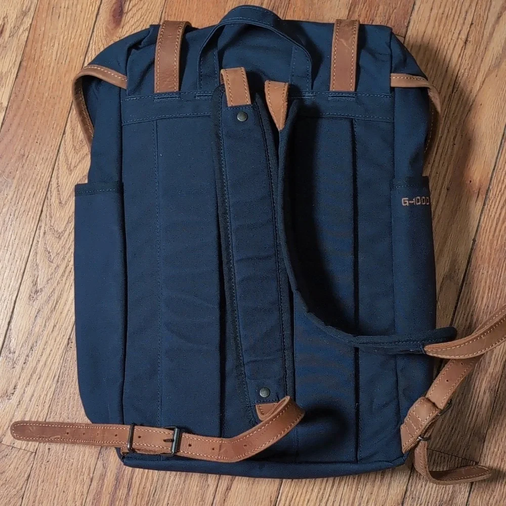Fjällräven Rucksack No. 21 G G-1000 Navy Blue Leather Straps Backpack Unisex